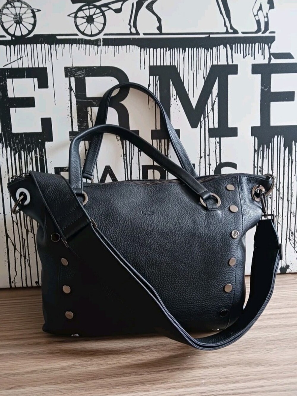 HAMMITT DANIELE Black Stud-Accent Leather Tote ,crossbody Bag